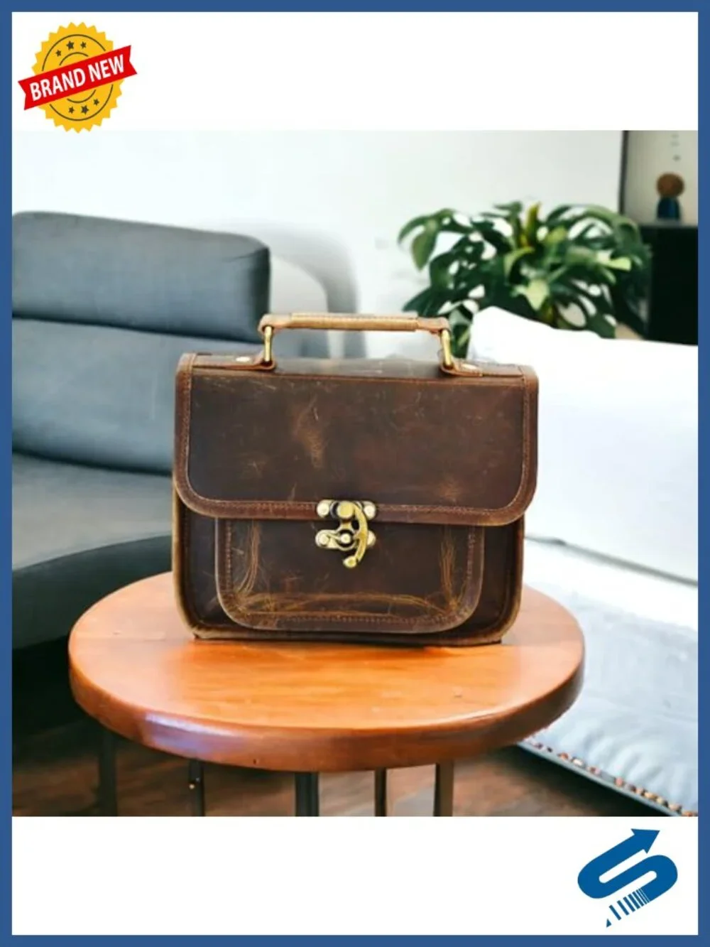 Vintage Genuine Buffalo Leather Satchel Crossbody Handbag Small